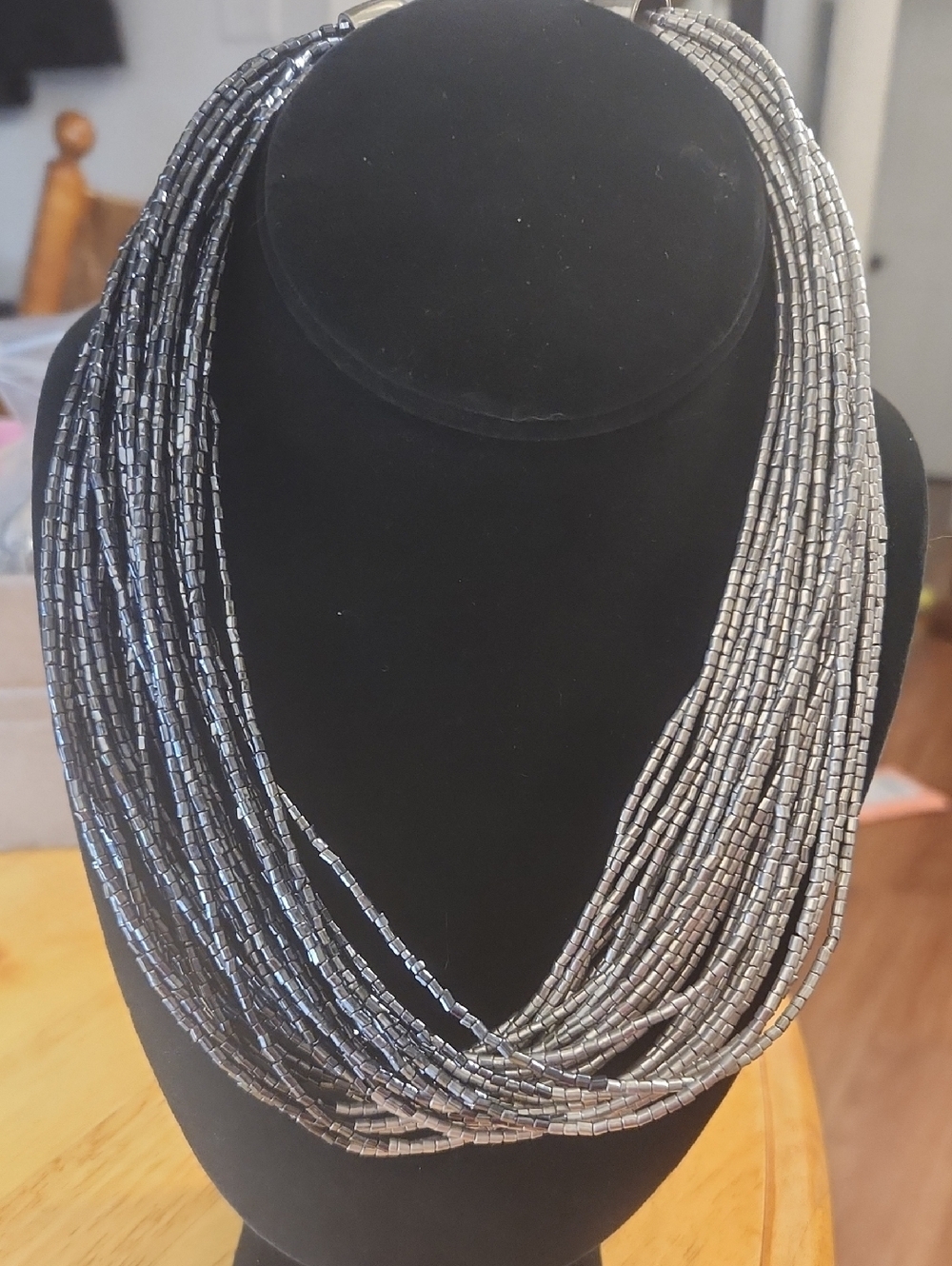 Multi-Strand Beaded Necklace - Elegant Silver Tone And Black